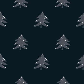 Seamless winter pattern with dark Christmas trees and snow dots vector