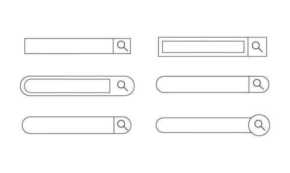 Search bar icon set various shapes and styles for web design and user interface elements vector
