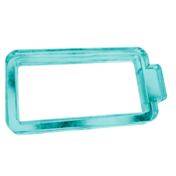 3d Batterie leeren Formen im gefrostet Blau Eis Glas Stil, isoliert auf ein transparent Hintergrund. Glasmorphismus Symbole und 3d Elemente zum modern Grafik Design. png