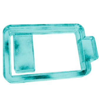 3d Batterie niedrig Niveau Formen im gefrostet Blau Eis Glas Stil, isoliert auf ein transparent Hintergrund. Glasmorphismus Symbole und 3d Elemente zum modern Grafik Design. png