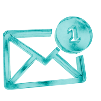 3D new message shapes in frosted blue ice glass style, isolated on a transparent background. Glassmorphism icons and 3D elements for modern graphic design. png