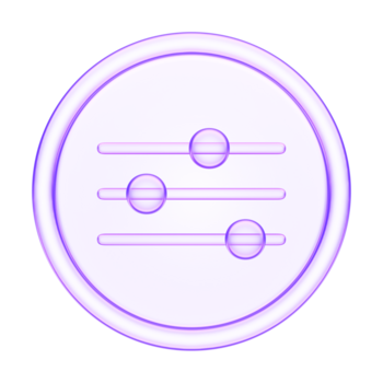 3d glasmorfism kontrollera reglaget ikon i lila lutning. glansig minimal gränssnitt element representerar justering, utjämnare, och anpassning i digital ui system png