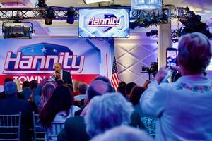 Fox News host Sean Hannity talks while hosting the Hannity town hall event at Crystal Point Yacht Club. editorial_image