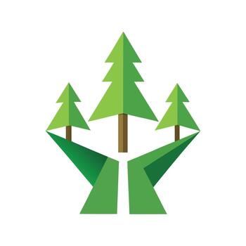 Geometric origami forest path design with folded paper trees minimalist style vector