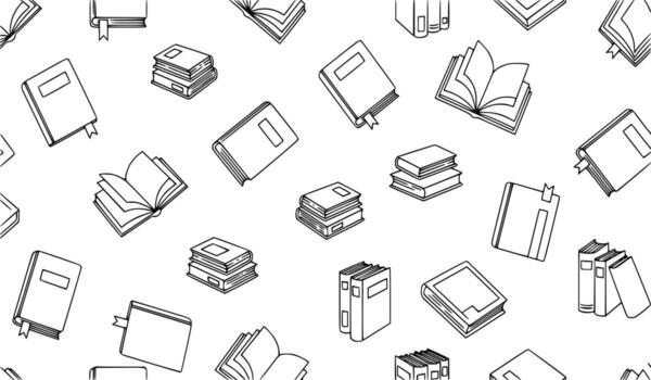 Black and white book outlines form a seamless pattern symbolizing reading, education, knowledge, and study. vector