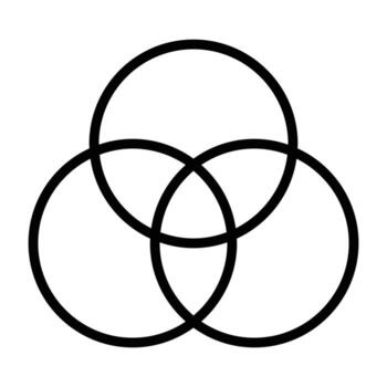 Line illustration showing RGB color model with overlapping circles. Suitable for digital design, color theory, and creative education. vector