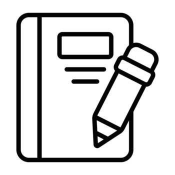 Minimalist line art of an open sketch book with pencil. Perfect for drawing, design, and art-related projects. vector