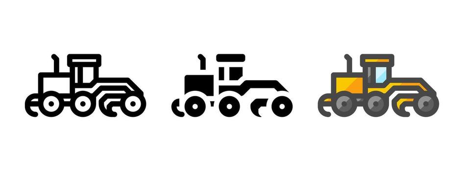 Multipurpose Motor Grader Icon in Outline, Glyph, Filled Outline Style vector