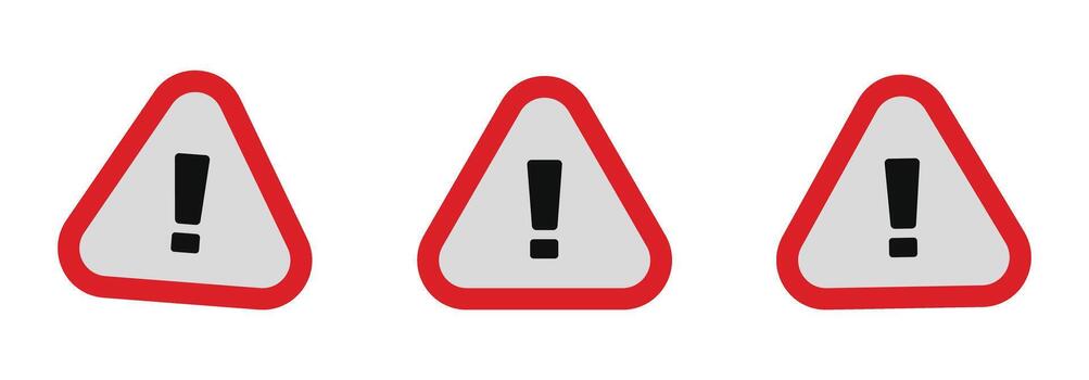 Set of Flat Warning Sign Icons. Attention and Danger Symbols with Exclamation Mark in Red Triangle. vector