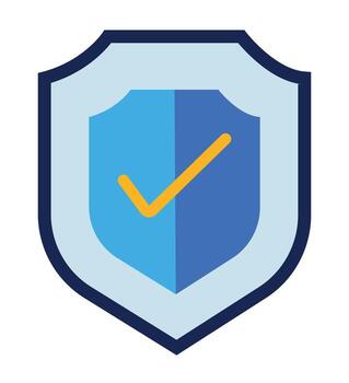 Flat Design Protection Shield Icon with Checkmark. Security and Verification Symbol for Cyber Safety and Guarantee. vector