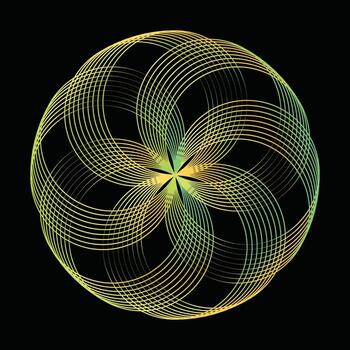 Abstract Geometric Spirograph Design. Gradiant Yellow Green Line Art Pattern on Black Background for Technology and Energy. vector