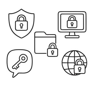Digital Security Icons-Shield Computer Folder Key Globe with Padlocks. vector