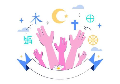 Colorful hands with religious symbols vector