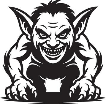 Evil Goblin Silhouette with Sharp Teeth and Pointed Ears vector