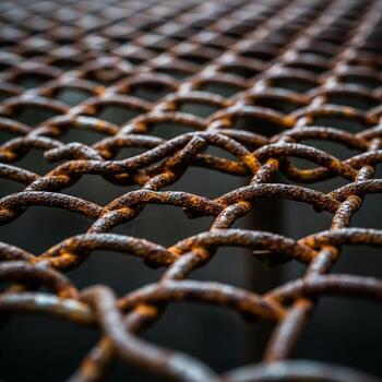 Close up of weathered rusty metal mesh with a shallow depth of field creating an abstract textured background pattern photo