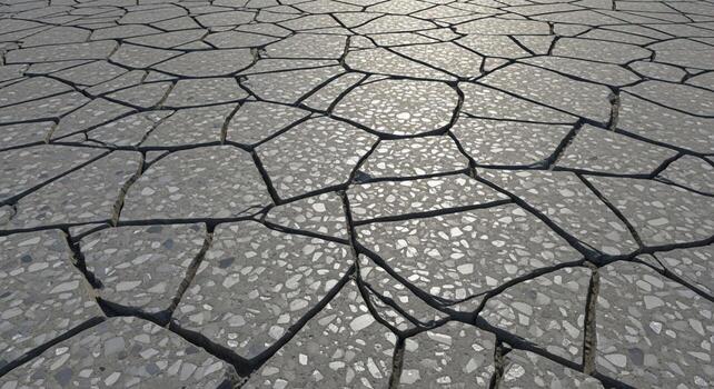 Textured gray stone paving slabs arranged in an irregular mosaic pattern with dark grout lines creating a natural and rustic ground surface photo