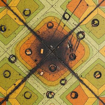 An abstract pattern of squares and circles on a floor photo