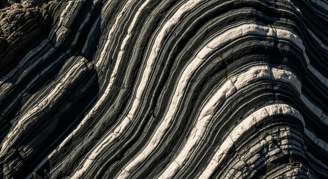 Striking geological formation showcasing intricate undulating bands of dark and light rock layers creating a natural abstract pattern photo