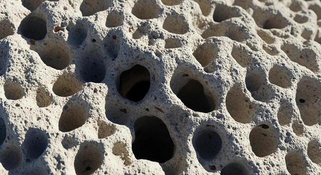 Intricate natural texture of porous rock formations with deep shadows and highlights creating a captivating abstract pattern photo