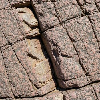 Close up view of weathered granite rock face showing intricate fracture patterns and varied mineral textures under natural light photo