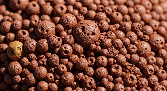 A densely packed collection of small intricately carved brown beads many with skull like faces creating a textured and intriguing pattern photo