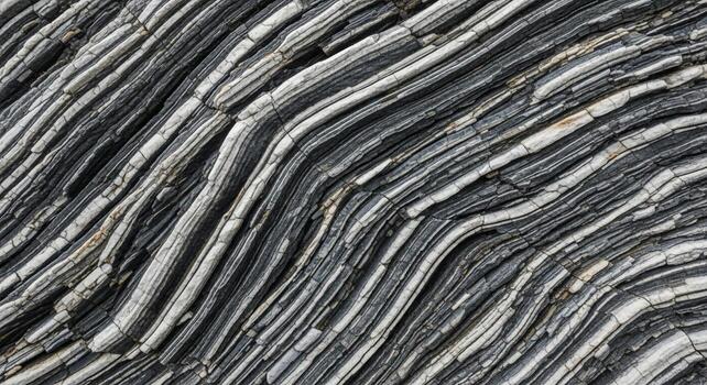 Abstract grayscale texture of layered rock formations with undulating parallel lines and organic patterns photo