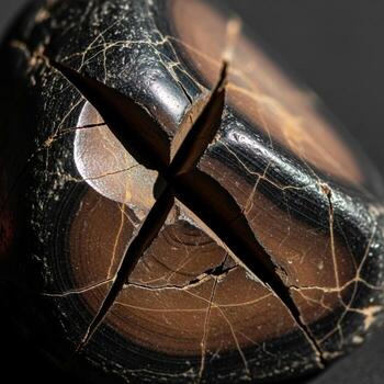 Close up abstract macro photograph of a dark glossy surface with intricate spiderweb patterns and a prominent x shape photo