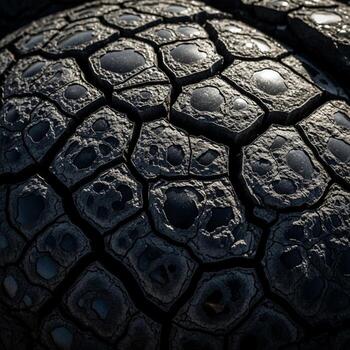 Extreme close up of a tortoise shell pattern showing intricate scales and textures in dark lighting photo