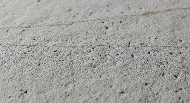 Close up textured surface of a light gray concrete wall with subtle yellow lines and small dark imperfections creating a rough abstract pattern photo