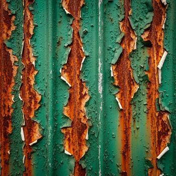 cerca arriba de resistido verde acanalado metal demostración rayas de oxido y peladura pintar creando un texturizado resumen modelo foto