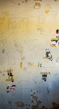 Aerial view of a vast desert landscape with scattered vehicles and structures under a hazy sky photo