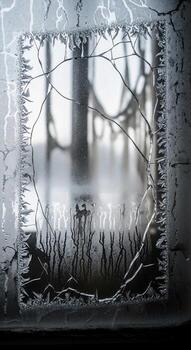Winter s delicate artistry transforms a windowpane into a frosted canvas of intricate branch like patterns and ethereal light photo
