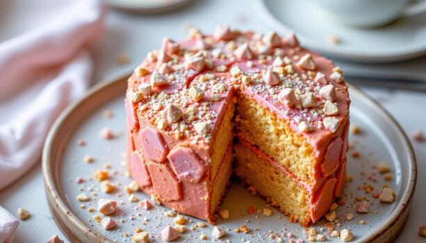 A honeycomb themed mini cake with hexagonal sugar patterns. photo