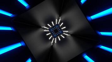 Blue and White Neon Square Lines Reverse Tunnel Background VJ Loop in 4K video