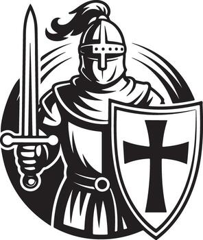Crusader Knight Templar Sword Shield Shape Black Silhouette vector