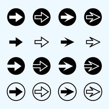 Collection of black arrow signs and direction pointers in different styles. Set of many different arrow icon illustration vector