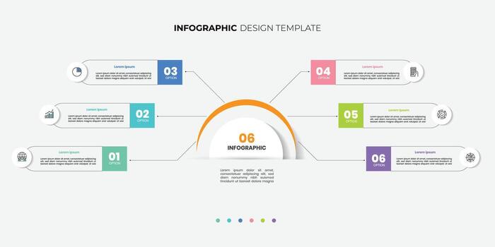 Business visualization infographic circle design template with 6 options, arrow steps or processes. Business presentation. vector