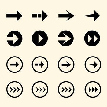 Collection of black arrow signs and direction pointers in different styles. Set of many different arrow icon vector