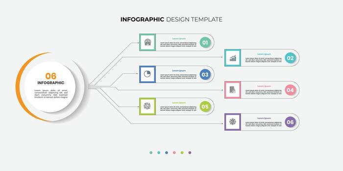 Business visualization infographic circle design template with 6 options, arrow steps or processes. Business presentation. illustration vector