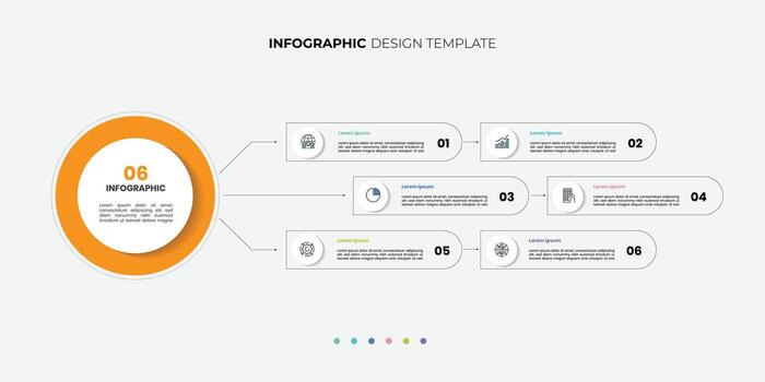 Creative diagram infographic chart template for business 6 step, options, presentation with diagram elements illustration vector