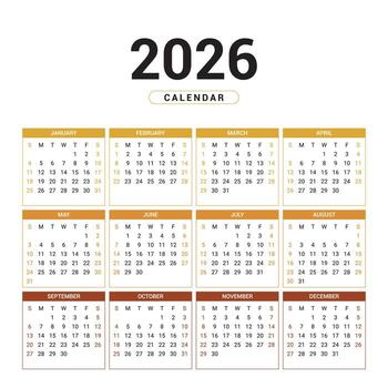 año 2026 calendario calendario planificador con mensual diseño para organizando fechas y eventos vector