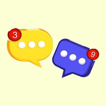 plano charla burbujas con rojo mensaje notificaciones en un ligero antecedentes adecuado para social medios de comunicación y comunicación diseños vector