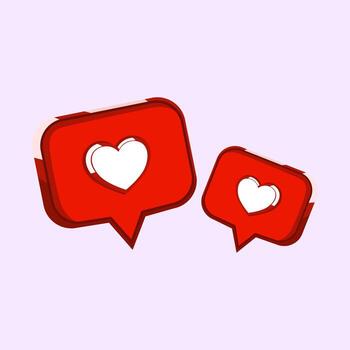 Flat illustration of red like notification bubbles with heart icons on a pastel background perfect for social media and online engagement concepts. vector