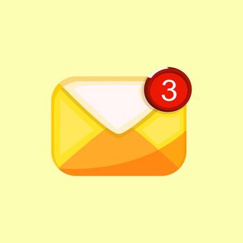 Yellow email envelope with red notification badge on a pastel background perfect for digital communication and app design. vector