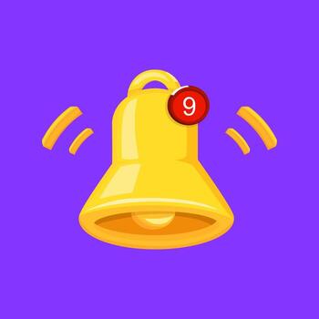 plano ilustración de un amarillo notificación campana icono con alerta número en un púrpura antecedentes ideal para social medios de comunicación, mensaje, o aplicación diseño. vector