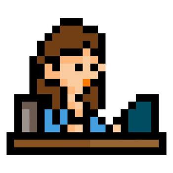 Pixel art character at desk vector