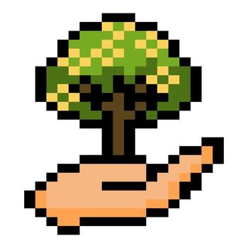 Pixel art snail with a tree vector