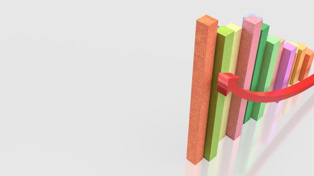 A colorful bar graph with a red arrow pointing up photo