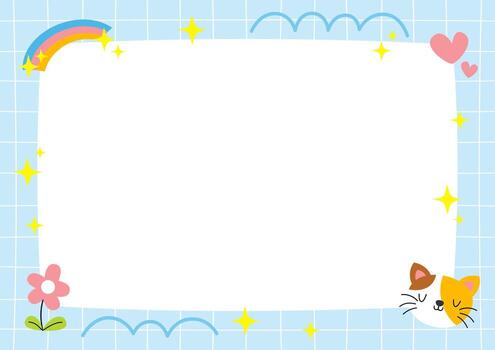 Cute blank frame with cat and flowers vector