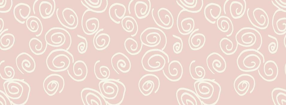 sin costura modelo con crema mano dibujado espirales en un suave rosado antecedentes. juguetón resumen remolinos para textiles, fondo de pantalla, envase papel, y digital diseño vector
